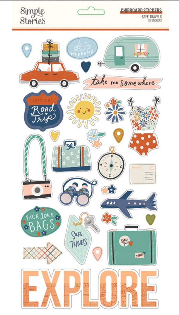 Safe Travels Chipboard Stickers from Simple Stories