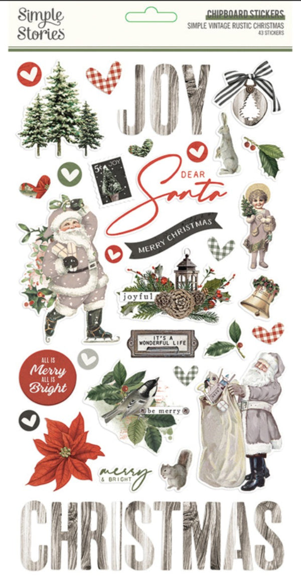 Simple Vintage Rustic Christmas Chipboard Stickers from Simple Stories