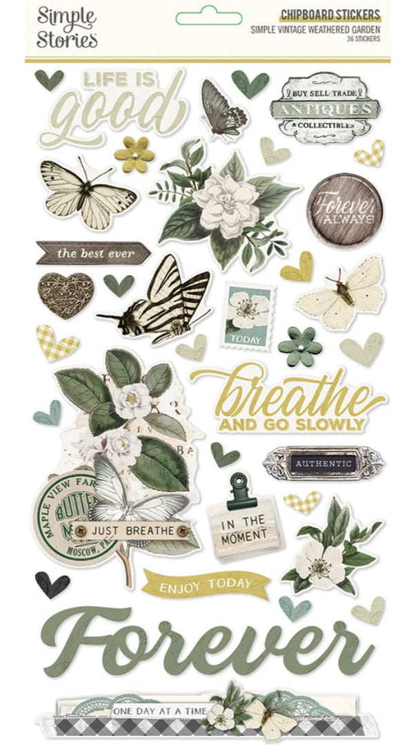 Simple Vintage Weathered Garden Chipboard Stickers from Simple Stories