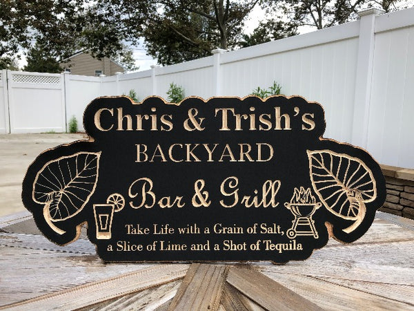 Backyard Sign | Wood Engraved Bar & Grill Sign | Personalized Outdoor Sign | Custom Plaque