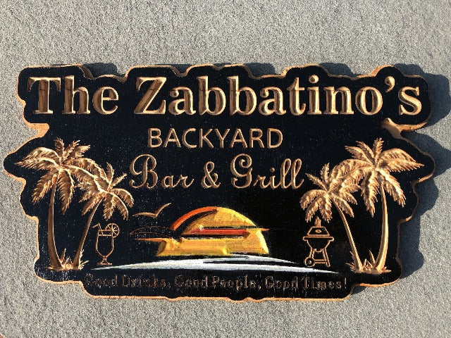 Backyard Sign | Wood Engraved Bar & Grill Sign | Personalized Outdoor Sign | Custom Plaque