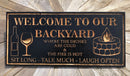 Backyard Sign | Wood Engraved Bar & Grill Sign | Fire Pit Sign | Personalized Outdoor Sign | Custom Plaque