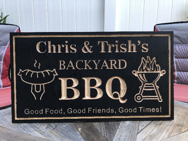 Backyard Sign | Wood Engraved BBQ Sign | Backyard Barbecue Outdoor Sign | Personalized Outdoor Sign | Custom Plaque |