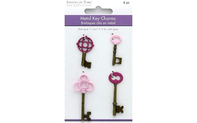 Multicraft Embellishments Metal Charms Antique Keys Pink