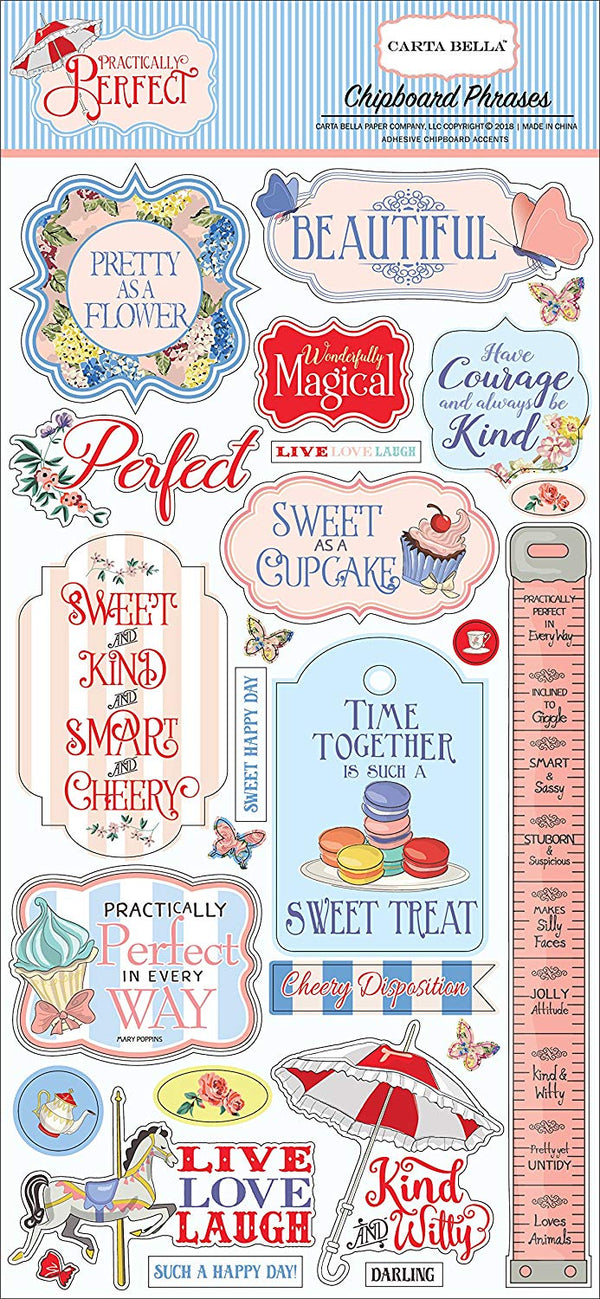 Practically Perfect Chipboard Phrases by Carta Bella