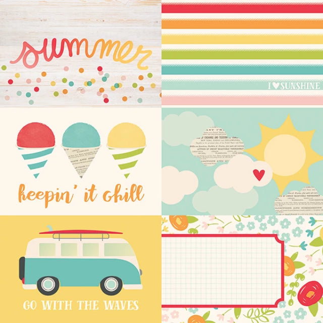 Simple Stories - Summer Days Collection - 12 x 12 Double Sided Paper - 4 x 6 Horizontal Elements