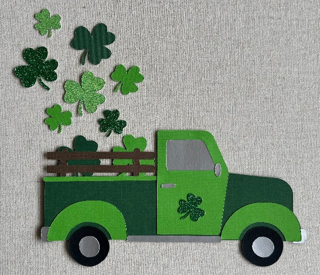 St. Patrick's Day Truck with Shamrocks Die Cut