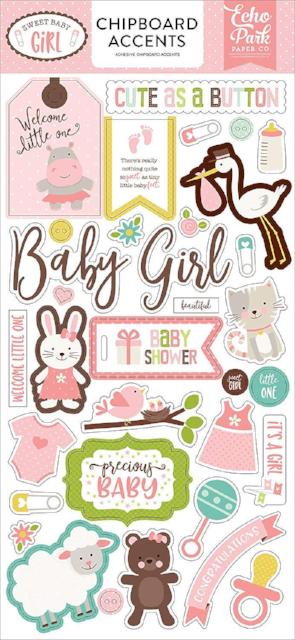 Sweet Baby Girl Chipboard Accents by Echo Park